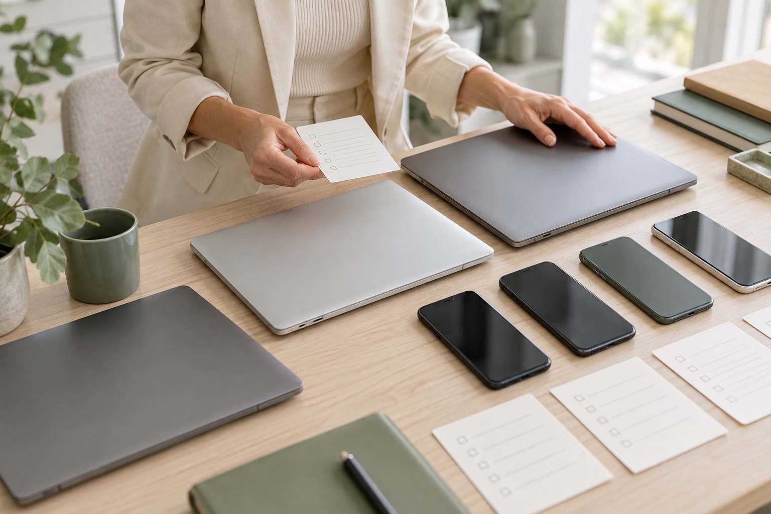Office inventory of laptops and phones for license review