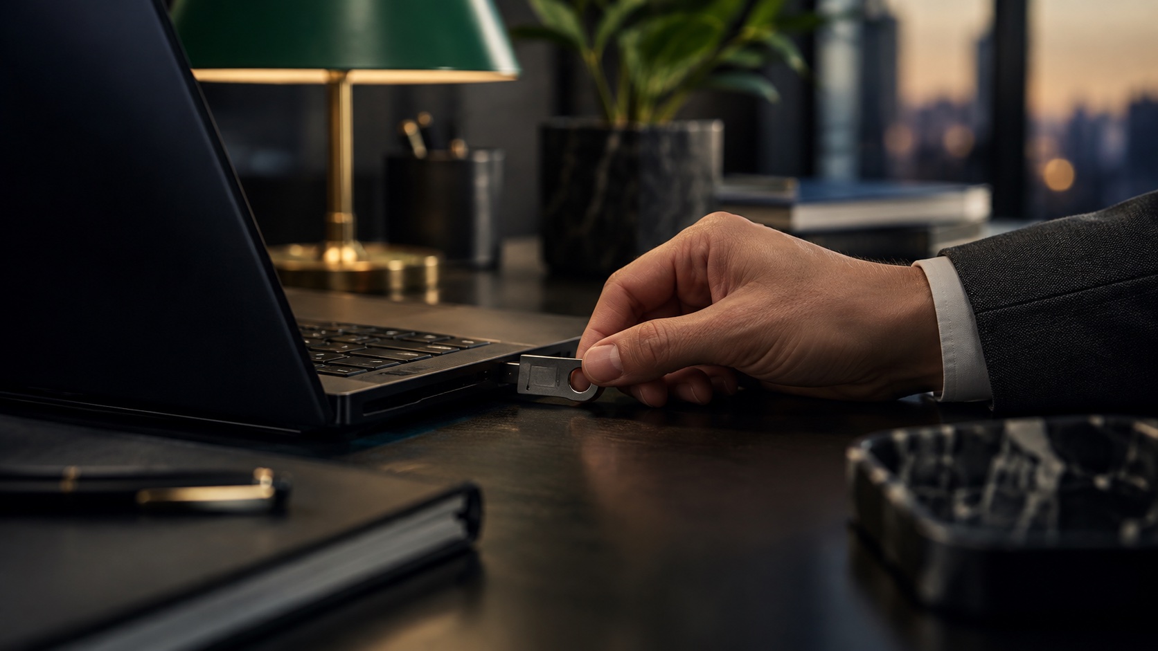 Security key attached to work laptop
