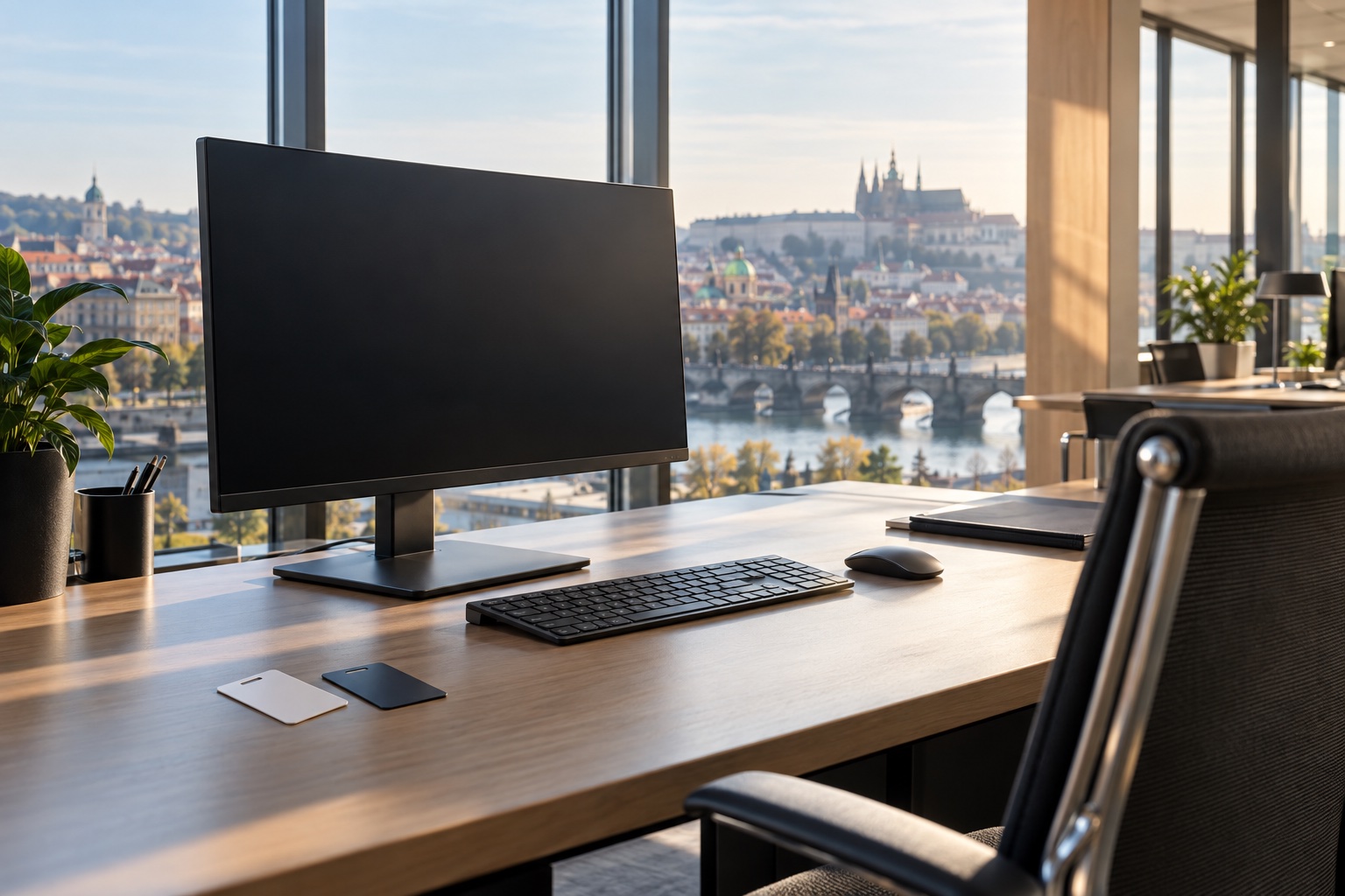 Shared corporate computer in a modern office