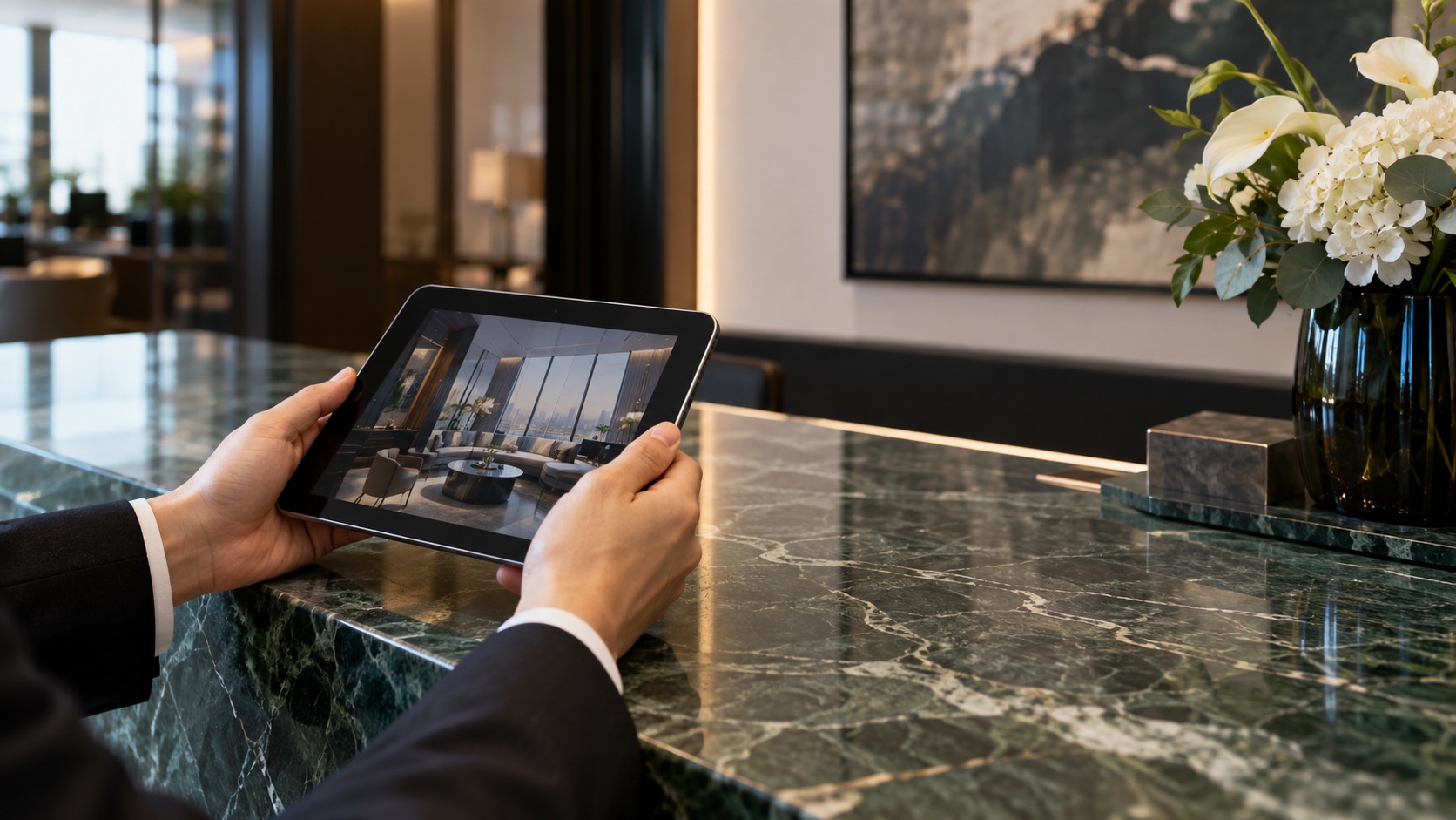 A small tablet used at the reception desk