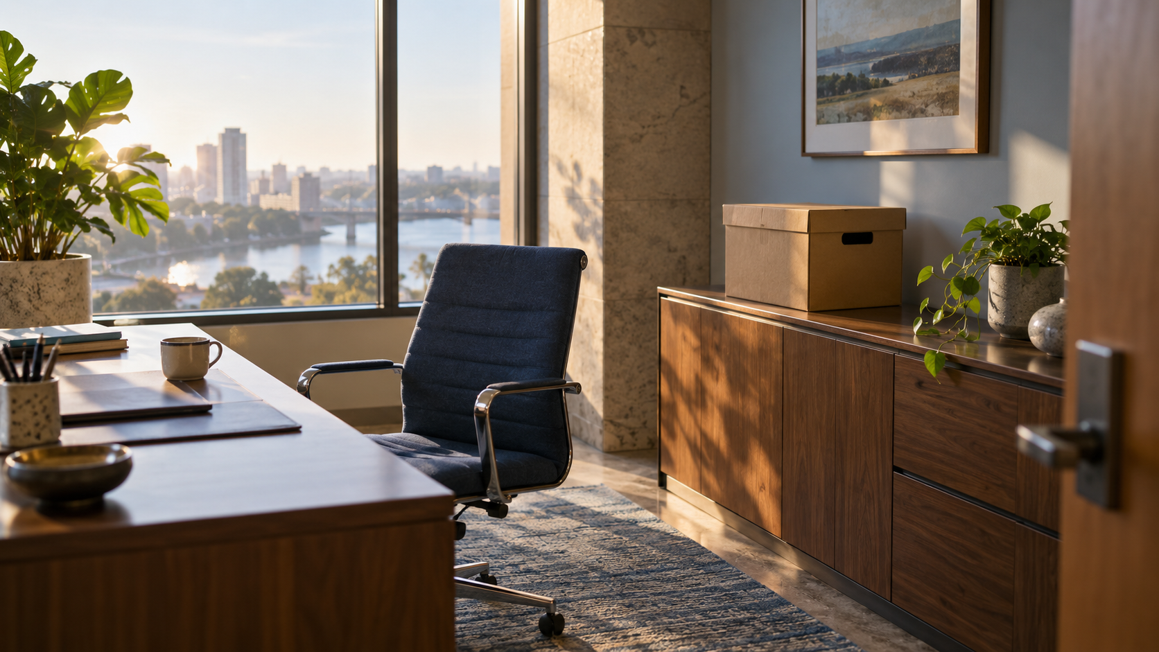 Vacated office with an archive box after an employee leaves