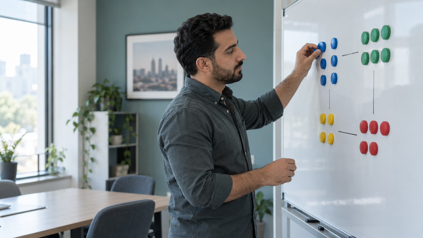 IT administrator planning license groups on a magnetic board
