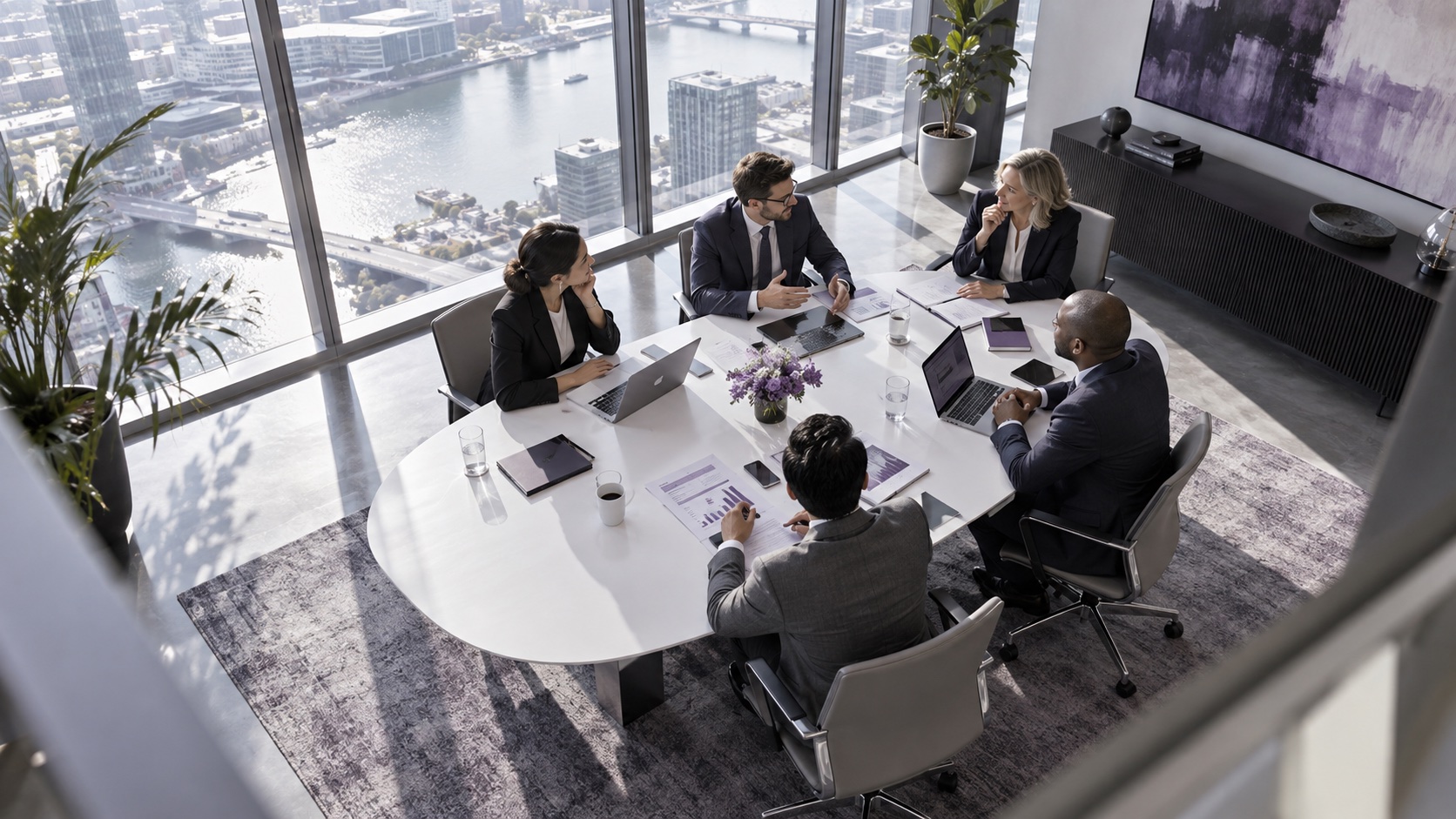 Teamwork with documents in meeting room